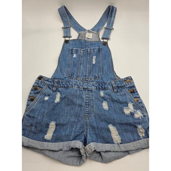 Harper Women's M Cuffed Denim Button Side Shortalls - Picture 1 of 8